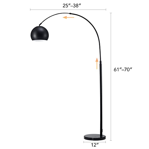 Vonluce Arc Floor Lamps Metal Shade, Adjustable Modern Contemporary Brushed Nickel Tall Arched Floor Lamp Over The Couch, 360° Rotatable Standing Lamp For Reading Office, Bedroom, Living Room Black #TOP6