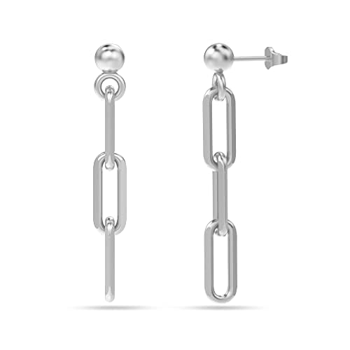 LeCalla 925 Sterling Silver Italian Link Drop Dangle Earrings for Women Long Link Paperclip Link-Chain Liner Dangle Earrings for Women