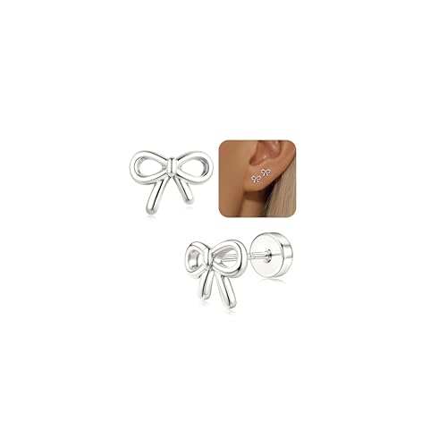 Adramata Boucles d'Oreilles Femme Argent 925 Hypoallergéniques Cartilage Hélix Piercing Oreille Étoile Nœud Papillon Croix Boucle d'Oreille Argent Or pour...