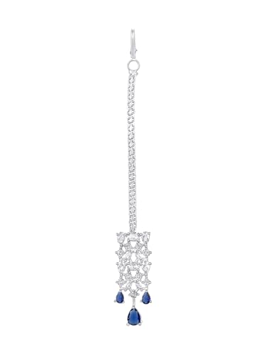 Image of ASMITTA Jewellery Silver American Diamond Necklace Set with Maang Tikka | Traditional Rhodium-Plated CZ Jewellery Sets for Women | Perfect for Bridal Weddings, Festivals & Special Occasions