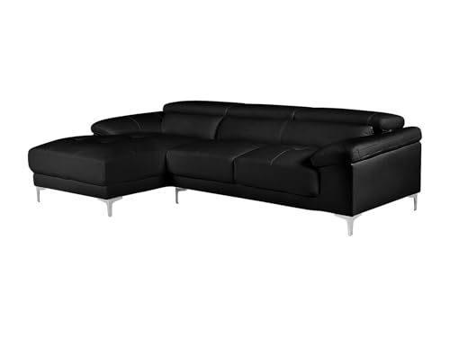 Vente-unique - Canapé d'angle en Cuir Solange - Noir - Angle Gauche