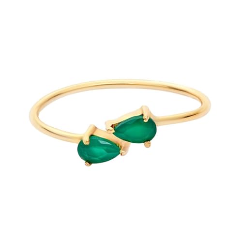 Tolldek Alianzas de oro de 9 K/14 K, joyas de oro auténtico, abiertas, ajustables, clásicas, delicadas, Au375/585, banda de boda con laboratorio, color verde esmeralda, talla 47-62, Oro amarillo de 9