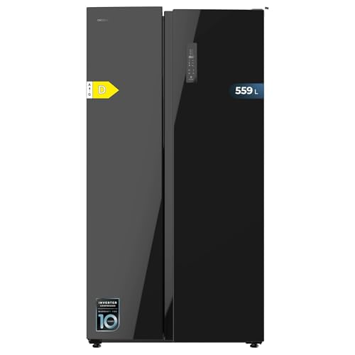 Cecotec Frigorífico Americano de 550 Litros Bolero CoolMarket SBS 550 Glass D. 177 cm de Alto y 90 cm Ancho, Sistema Multi Air Flow, Total No frost, Motor Inverter Plus.