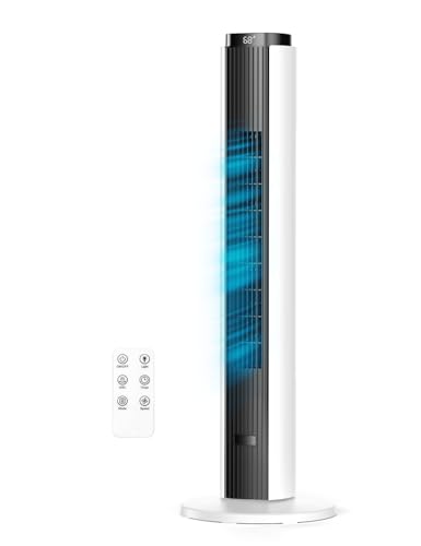 Image of ZAFRO Tower Fan for Bedroom, 37'' Bladeless Fans with 4 Modes 6 Speeds, 26 ft /s Velocity, 28dB Quiet for Sleep, LED Touchpad & 12H Timer, 90 Oscillating Floor Fans that Blow Air, Black+White