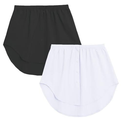 Hapforever 2PCS Shirt Extenders for Women Mini Adjustable Undershirt Skirt Removable Layering Skirts Half Length Shirt Skirts for Women (Black White L)