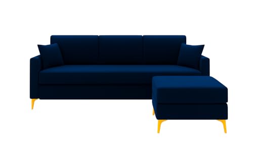 Image of SOCOZI Bravelle 4 Seater L Shape Sofa Set with Movable Ottoman | Flexible Left or Right Layout | Soft Velvet Suede Fabric | Modern Design | Plush Comfort Cushions for Living Room (Dark Blue)