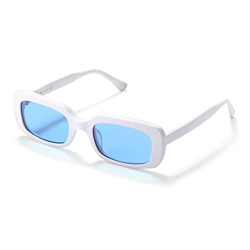 veda Tinda Rectangle Sunglasses Womens White 90's Retro Trendy Fashion Cool Vintage Square Sun Glasses Y2k Accessories UV400 Blocking C26S06