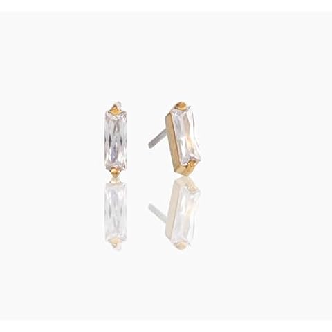 Tini Lux | Hypoallergenic Earrings | Titanium Bijou Stud Earrings | Small Silver Baguette Crystal Detail | Titanium Stud Earrings for Women | Earrings Studs, Sensitive Ears, Trendy Womens Earring Set (Gold) Cover