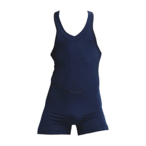 Maiyifu-GJ Men One Piece Gymnastics Wrestling Singlet Sleeveless Athletic Bodysuit Underwear Tummy Control Shapewear Leotard (Blue,Large)