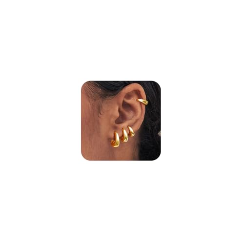 Moodear Gold Hoop Earrings for Women Non Tarnish - Dainty Gold Earring Set Small Chunky 14K Gold Plated Hypoallergenic Huggie Hoop Multiple Piercing Earring Trendy Jewelry Gift