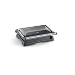 SEVERIN Bistecchiera Elettrica Compatta, 800W, Piastre Antiaderenti (23,0 x14,5 cm), Coperchio Basculante, Vassoio Removibile, Salvaspazio, 27,0 x 22,5 x 8,5 cm, Grigio Metallizzato - KG 2394