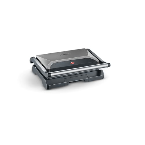 Severin KG 2394 Multigrill compatto - Bistecchiera/Grill/Sandwich-Toaster, Distribuzione Uniforme del Calore, Piastre Antiaderenti, Vassoio Raccolta Liquidi, Design Salvaspazio, 800 W, Acciaio Inox