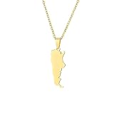 Collana con Mappa Argentina - Ciondolo Pendente Hip-Hop in Tinta Unita Catena Clavicola, Gioielli Anniversario Regali di Compleanno per Donne Uomini Femminili, Giallo/Bianco, Gia