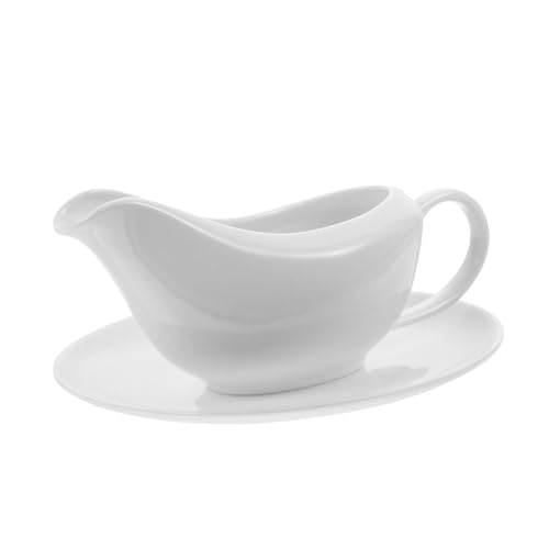BAZEITFLOW Jarra de Salsa de Cerámica Blanca para Servir, Tazón de Condimentos Platillo Pequeño, Boquilla Antigoteo, Uso Diario en Cocina y Restaurante, Juego Bandeja de Cerámica