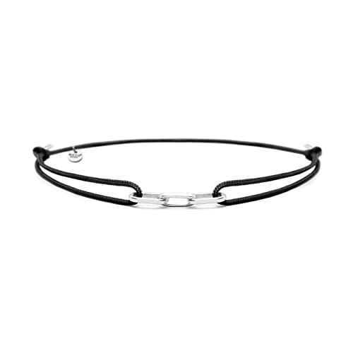 Nato Cuff - 925 Sterling Silber Links Nylonarmband - handgefertigt in Frankreich - verstellbar - Herren und Damenschmuck (Schwarz)