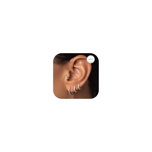 LOLIAS Orecchini Cerchio Argento per Donna 925 Sterling Argento Orecchini A Cerchio Piccoli Con AAA Cubic Zirconia 3/4 Paia Ipoallergenic Argento Sleeper Orecchini Cerchio