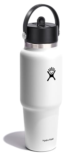 Hydro Flask トラベルウォーターボトル 断熱ステンレススチール 幅広ストロー蓋 こぼれ防止 漏れ防止 32オンス ホワイト