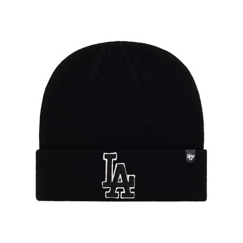47 MLB Los Angeles Dodgers Unisex-Adult Black Embroidered Primary Logo Cuffed Knit Beanie Hat Cold Weather Hat One Size