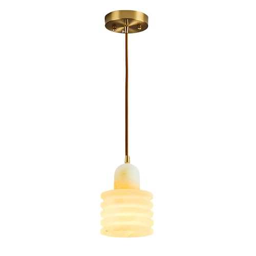 Suspension en albâtre naturel avec finition laiton et câble ajustable