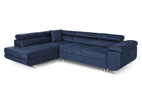 COMFORTINO FURNITURE Ecksofa mit Schlaffunktion PASTI L-Form, Sofa Couch mit Bettkasten, 3-Sitzer Eckcouch, Schlafsofa für Wohnzimmer, Big Sofa Couch mit Schlaffunktion (Blau, Ottomane Links)