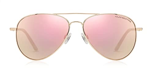 Miniatura 3 de Clandestine - Gafas De Sol Unisex - Modelo Pilot - Color Dorado - Cristal De Nylon En Color Rosa Con Filtro Hd - Montura De Acero Inoxidable - Protección Uv 400-144 X 51 Mm