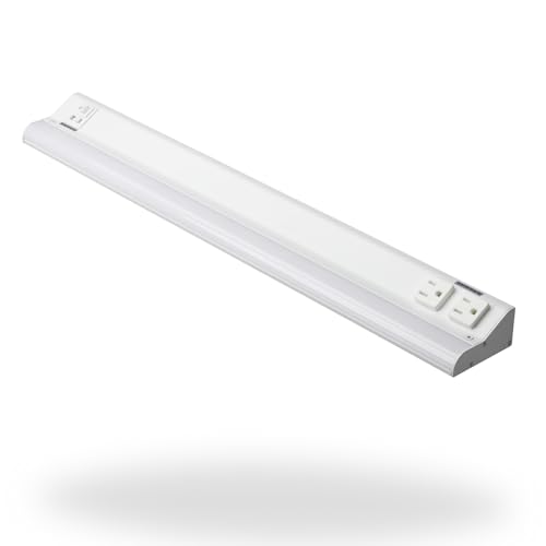 Image of American Lighting 18-Inch LED Courant Undercabinet Light with Two Receptacles, 5CCT Select, White Finish, 120V AC, 12W, 720 Lumens, CRI 90, 15 Amp, Ideal for Kitchen, Workspace, Retail Display, 2 Pack