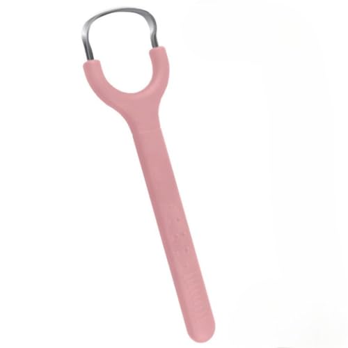 Raspador de lengua profesional de acero inoxidable, acero de grado 304, mango antideslizante, diseño curvado, herramienta de cuidado bucal (rojo rosa)