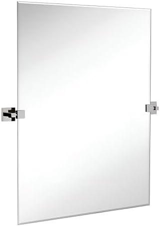 Hamilton Hills Pivot Wall Mirror with Brushed Chrome Brackets - Frameless Bathroom Mirror - Adjustable and Tilting Vanity Mirror - Modern Farmhouse Wall-Mounted Mirrors