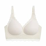 Nippelpads Ultra Dünn Unterwäsche Aus Spitze Für Frauen Komfort BH Ohne Bügel Soft Bra Wire Free Still-BH Damen Sexy Ring Brust nach oben öffnend Füttern Dessous Top Offene Schnalle Weiß Xxl