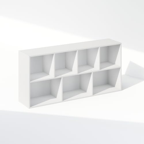 Image of Furinno Reed Closet Organizers and Storage, 7-Cube Closet Organizer, Open Shelf Closet Storage, for Wardrobe, Bedroom, Living Room, White