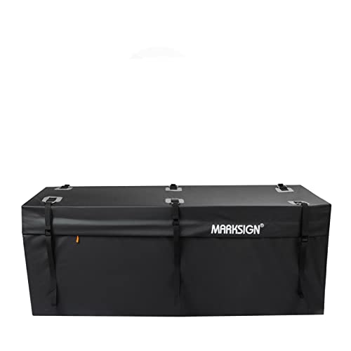 MARKSIGN 100% Waterproof Hitch Carrier Cargo Bag 58'' x 19'' x 23'' (15 Cu Ft), Waterproof Zipper and Rain Flap, 6 Lashing Straps with Cam Buckles, Zipper Lock Included