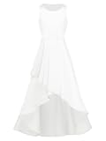 TiaoBug Mädchen Satin Kleid Festlich Lange Brautjungfern Kleider Hochzeit Blumensmädchenkleid Asymmetrisches Prinzessin Party Kleid Festzug Outfits Weiß 122 128