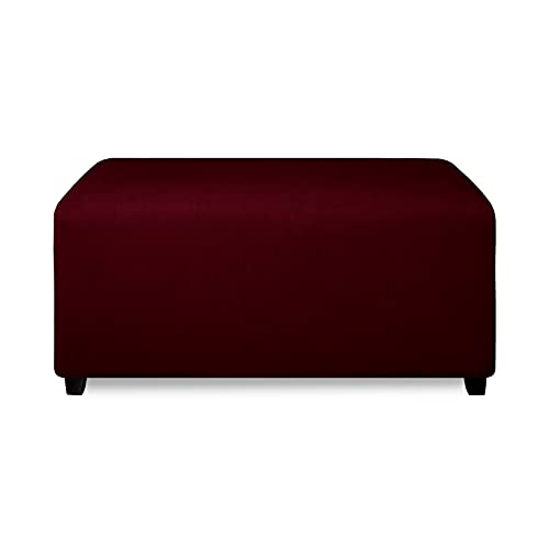 Image of PureFit Stretch Rectangle Ottoman Cover Footstool Cover, Wine | Fleece Soft Form Fit Ottoman Slipcovers Rectangle Slipcover for Folding Storage with Nonslip Elastic Bottom