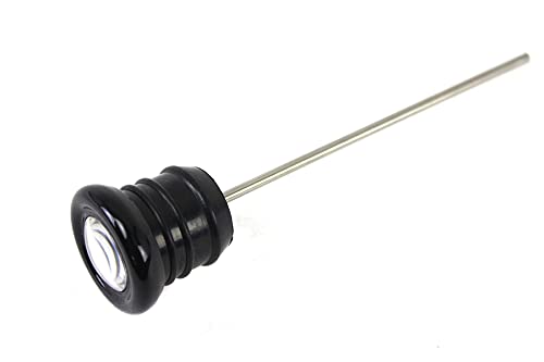 Black Shorty Style Oil Tank Dipstick with Oil Temperature Gauge - Black Gauge Face/Black Bezel/Orange Needle - Fits 1965-1984 Harley FL & 1971-1984 FX Big Twin & 1971-1978 XL Sportster Models