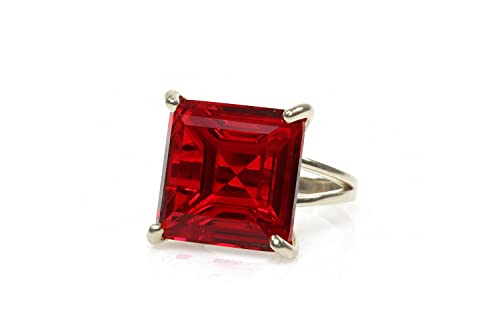 Anemone Jewelry Square Ruby Ring - Fashionable Statement Large Rings - Custom Stone Ring, Birthstone Ring, Gemstone Rings For Women - Choose Your Material And Ring Size #TOP5