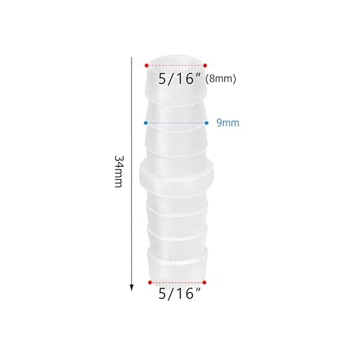 Image of Quickun Plastic Hose Barb Fitting, 5 /16 inch x 5 /16 inch Barbed Splicer Mender Joint Adapter Union Fitting (Pack of 5)