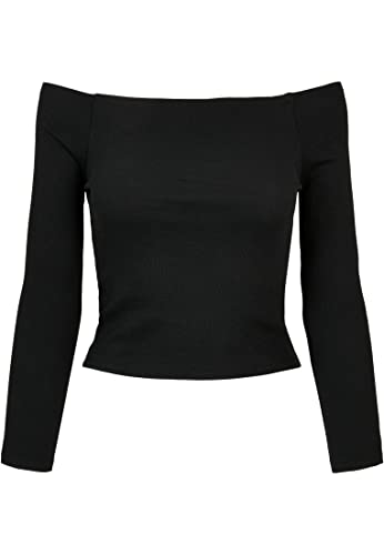 Urban Classics Manga Larga Acanalada con Hombros Descubiertos para Mujer Camiseta, Negro, XXL