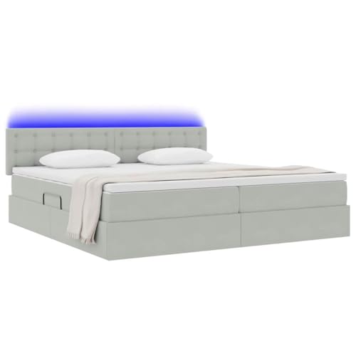 vidaXL Lit avec Rangement et LED Gris Clair 200 x 200 cm Velours, Lit réglable, Rangement hydraulique, Velours, Gain de Place, Design Contemporain,...