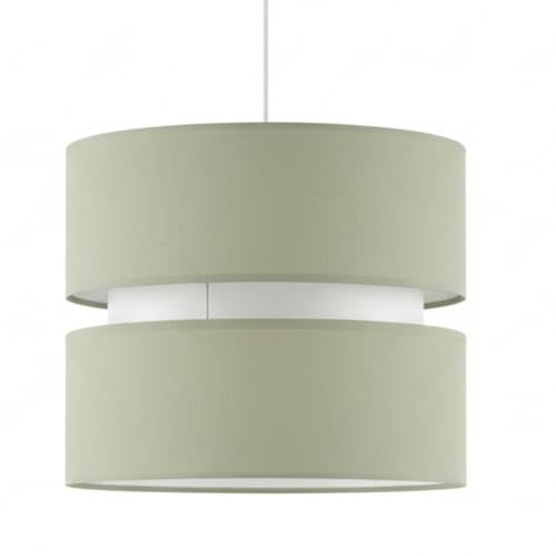 Double Layer Pendant Lampshade Navy and White 21.5cm Height x 25.5cm Diameter Dual ES/BC Fitting (Sage Green)