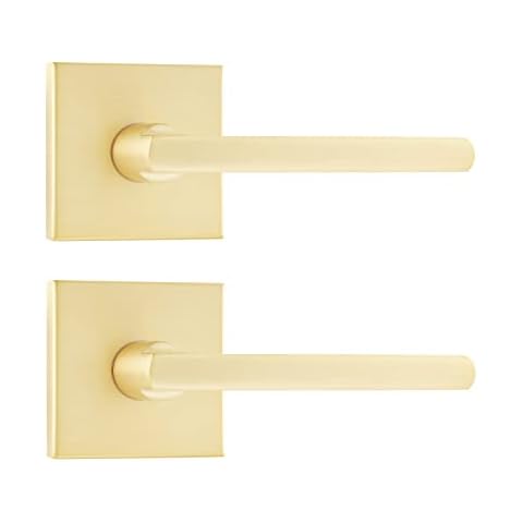 Leydebong 2 Pack Heavy Duty Dummy Door Handle Door Leversets, Dummy Lever, Single Sided Handle for Both Right/Left Handed Doors,Satin Brass Finish Cover