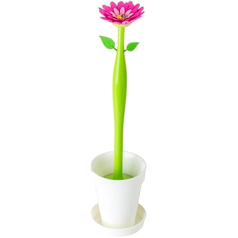 Vigar Flower Power Toilet Brush with Holder Set Toilet Brush with Daisy-Shaped Handle, Flowerpot Base with Saucer Durable Bristles for Bathroom, White Cover