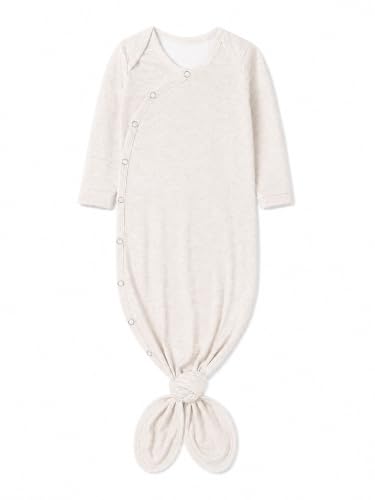 Image of Copper Pearl Baby Gown - Knotted Newborn Sleepers for Baby Boy and Girl, Soft Stretchy Long Sleeve Infant Gowns with Bottom Tie and Hand Mittens, Perfect Hospital Coming Home Outfit (Oat)