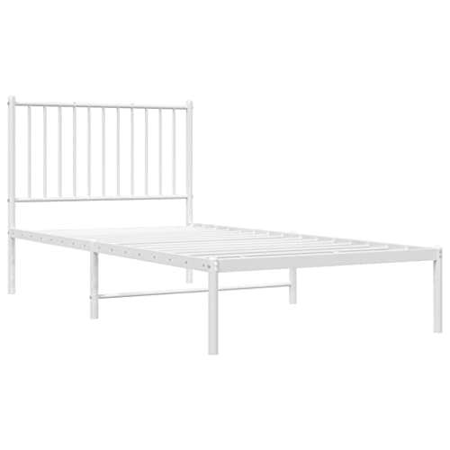 vidaXL Estructura de Cama de Metal con cabecero Blanco 90x190 cm, armazón de Cama, Cama, Muebles de Dormitorio, Marco de Cama, Cama Individual