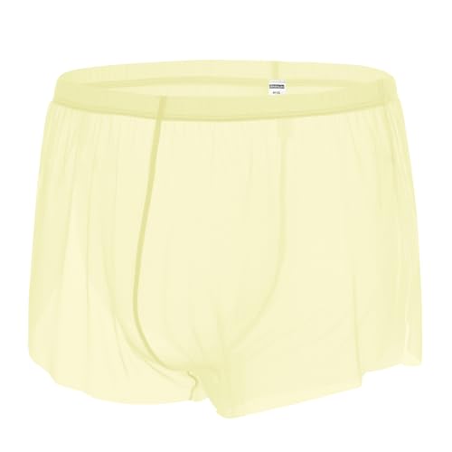 Mens See Through Shorts with Large Split Side Sexy Semi Sheer Boxer Undershorts Mesh Sleepwear Loose Lounge2