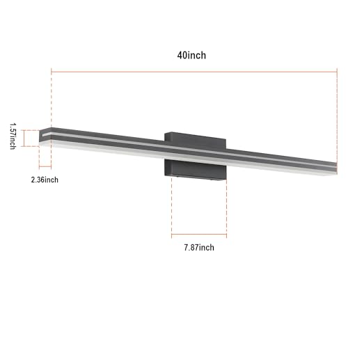 Image of SineRise 40-Inch LED Modern Bathroom Vanity Light Bar, Matte Black Modern Acrylic Bathroom Wall Lighting Fixtures Over Mirror (Cool White 6000K)