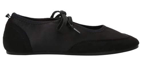 Women's Flat Ballet Shoes Black Satin Round Toe Shallow Dressy Flat Shoes Comfortable Lace Up Casual Loafers for Ladies4