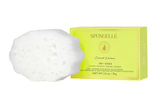 Spongell Coconut Verbena Pedi Buffer Bath Sponge | Exfoliating Foot & Heel Scrub | Cleanse Exfoliate and Nourish in One Easy Step | Cruelty-Free Vegan Dermatologist-Tested Made in USA | 30+ uses