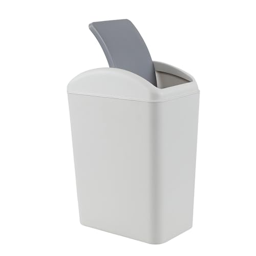 Haodehen 20 L Plastic Garbage Bin with Swing Lid, Narrow Trash Can for Kitchen, Bedroom, Office, Gray