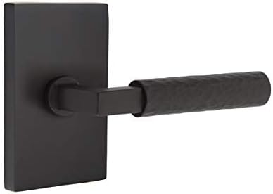 Emtek Select Passage, Modern Rectangular Rosette, Hammered Lever (Right Hand, L-Square Stem, Flat Black)