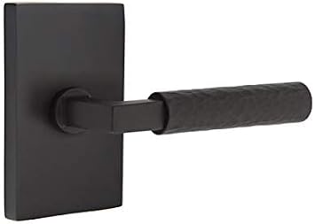 Emtek Select Privacy, Modern Rectangular Rosette, L-Square Stem, Hammered Lever, Flat Black, RH